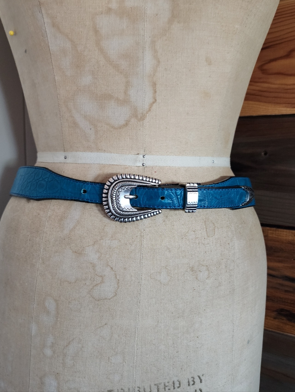 Vintage Silver Creek Teal Western Leather Belt